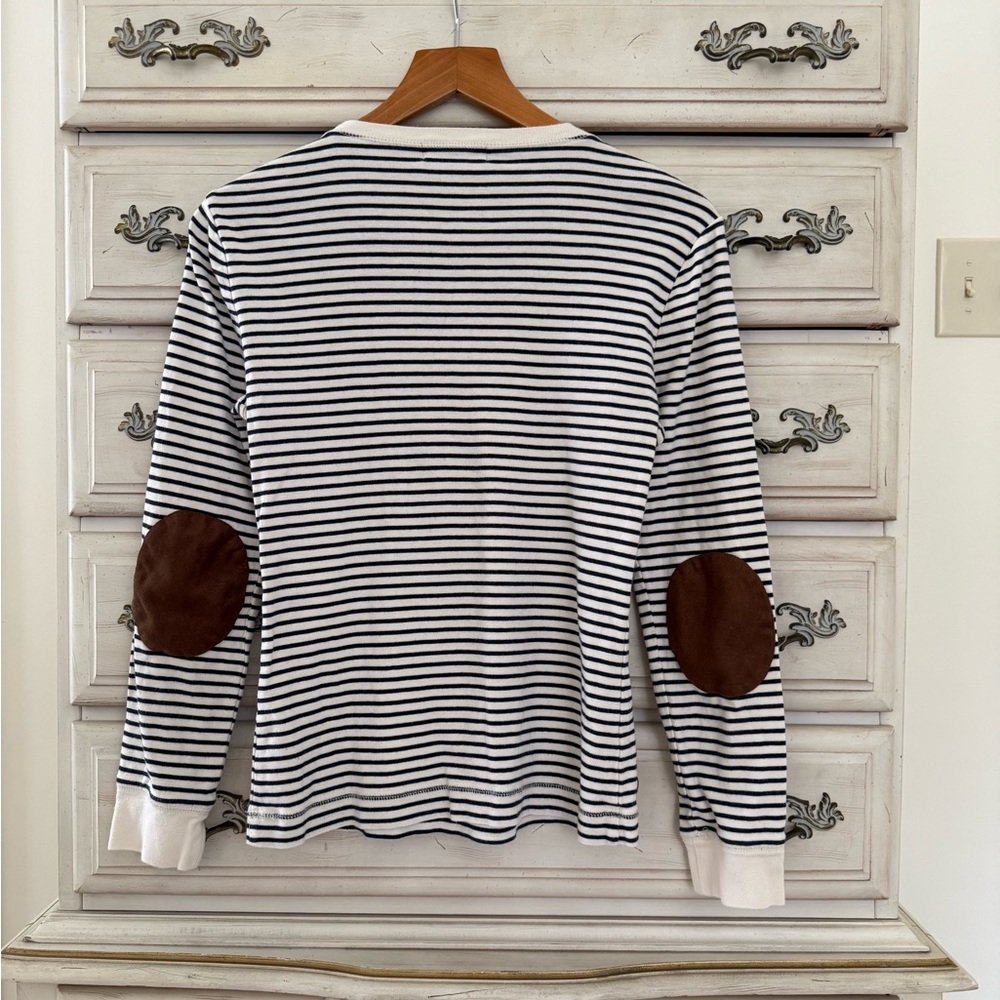 Ralph Lauren Preppy Striped Elbow Patch Top - Picture 2 of 5